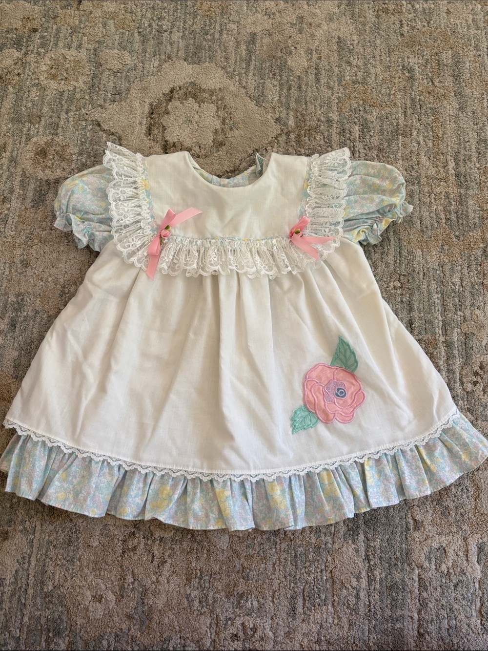 Vintage Peaches 'n Cream Floral Pinafore Dress 24m